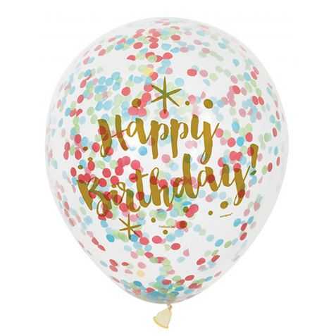 Ballons gonflables Happy Birthday avec confettis