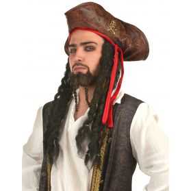 Chapeau de Pirate en simili cuir Marron avec cheveux