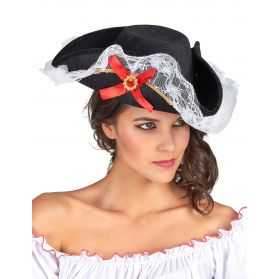 Tricorne Femme avec dentelle et ruban Rouge