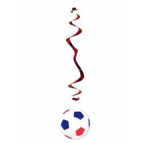 6 suspensions Ballon de Football bleu blanc rouge 80 cm