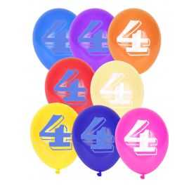 10 Ballons pastel imprimés Chiffre 4