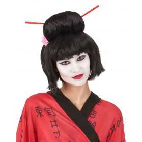 Perruque Geisha avec baguettes