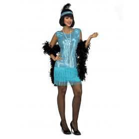 Déguisement Robe bleue à paillettes de Danseuse de Charleston femme