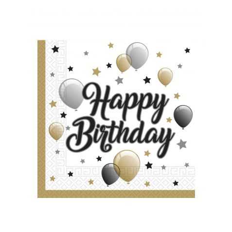 Nappe Jetable Papier Happy Birthday Noire - Happy Birthday 