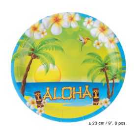 Assiettes en carton thème Hawaï aloha