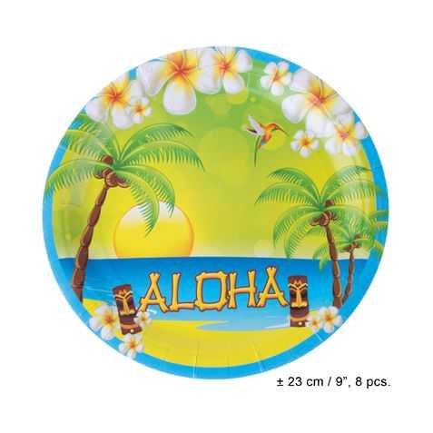 Assiettes en carton thème Hawaï aloha