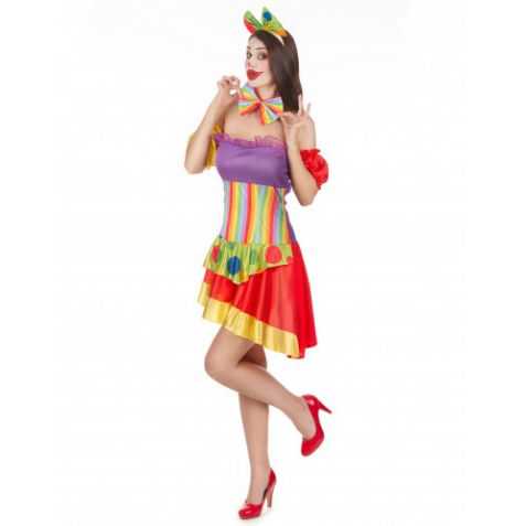 Déguisement coloré Clown femme robe à pois