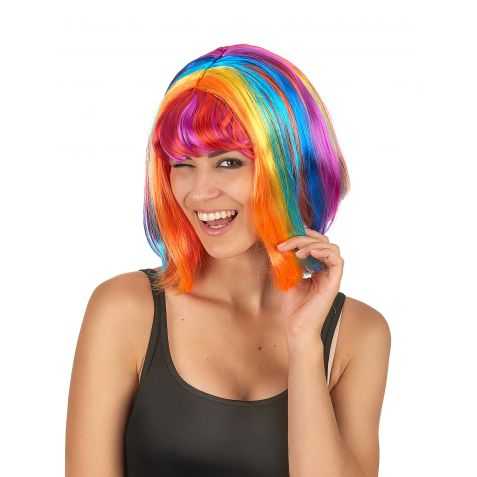 Perruque multicolore avec coupe danseuse de cabaret