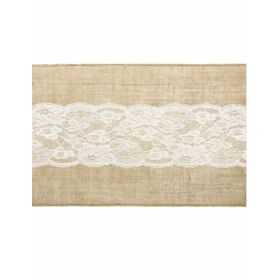 Chemin de table toile de jute et dentelle