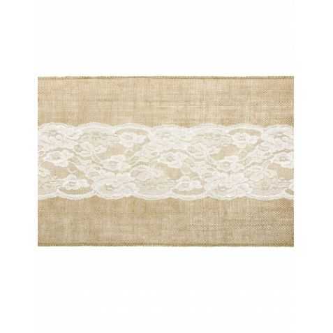 Chemin de table toile de jute et dentelle