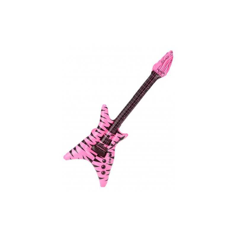 Guitare électrique Gonflable Zébrée - 110cm - Accessoire Déguisement Rockeur - Carnaval, Soirée à Thème