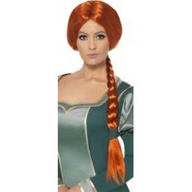 Perruque femme avec longue tresse rousse